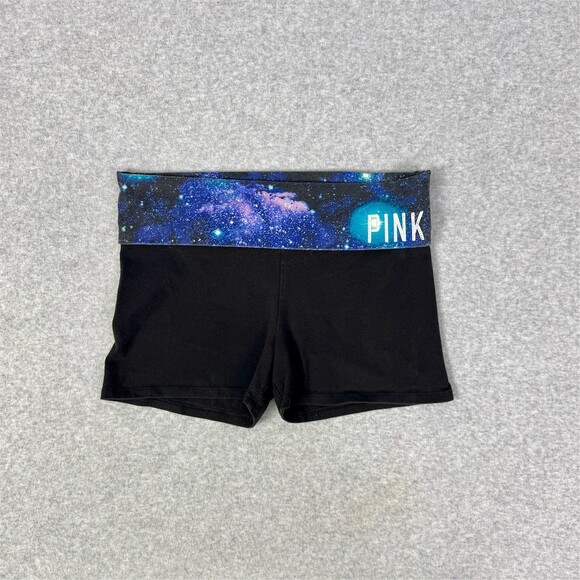 PINK (Victoria’s Secret) Pants - PINK Yoga Shorts Womens Size S Black Galaxy Foldover Waistband Stretch